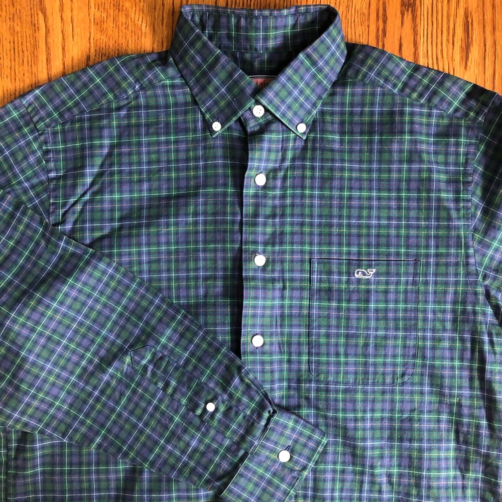 Vineyard Vines Men's Navy Plaid Oxford Shirt